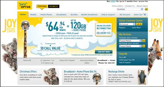 Optus website